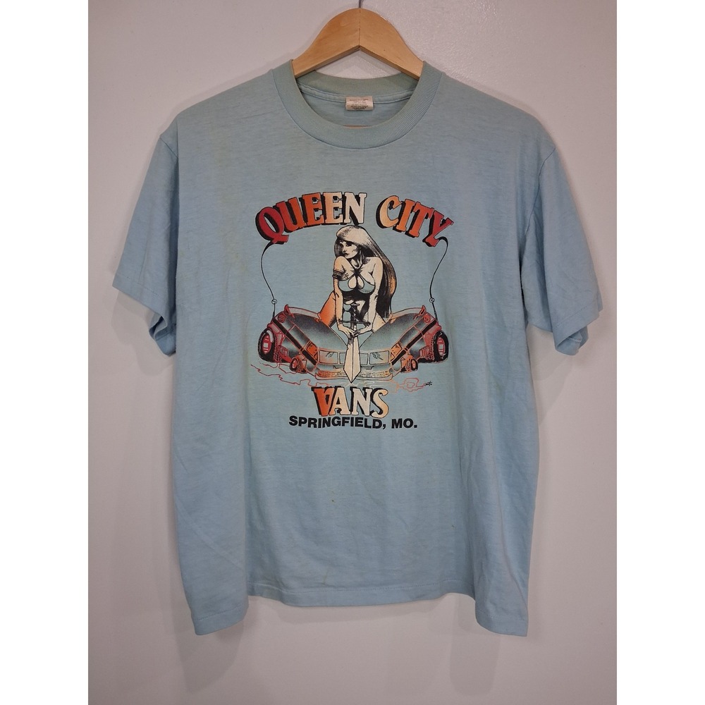 Vintage Queen City Vans Springfield MO Graphic T-Shirt Signal Blue XL 80s USA